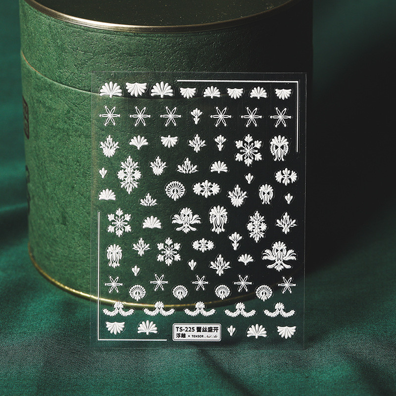 1 lapos 3D akril gravírozott köröm matrica pulóver gyapjú aranyos fehér hópehely pillangó szárny színes dombormű köröm vízcsúszda matrica