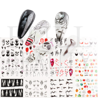 12db Neon Graffiti Szivárvány Design matricák Körömhöz Halloween Csontváz Vérző Szellemedény csúszkák Dekor Kiegészítő LEJF37-48
