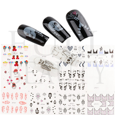 12db Neon Graffiti Szivárvány Design matricák Körömhöz Halloween Csontváz Vérző Szellemedény csúszkák Dekor Kiegészítő LEJF37-48