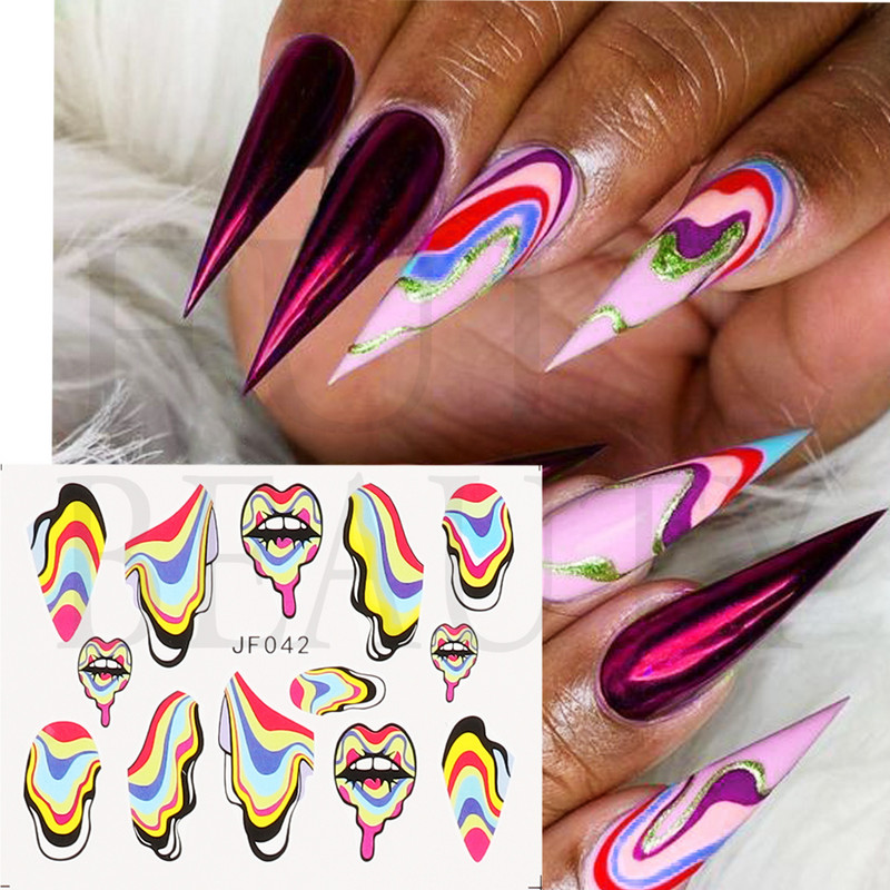 12db Neon Graffiti Szivárvány Design matricák Körömhöz Halloween Csontváz Vérző Szellemedény csúszkák Dekor Kiegészítő LEJF37-48