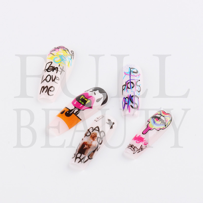 12db Neon Graffiti Szivárvány Design matricák Körömhöz Halloween Csontváz Vérző Szellemedény csúszkák Dekor Kiegészítő LEJF37-48