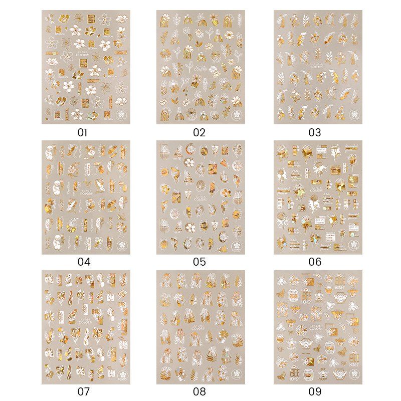 1PC 3D naljepnice za nokte Bijelo zlato Leaf Apstraktni linijski uzorak Samoljepljivi klizač Nail Art Decorations Leaf Love Heart Naljepnice za nokte