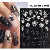 5D Halloween Nail Art Matricák Pókháló Horror Szemek Arc Sütőtök Körömmatricák Domborított minták Csúszkák Fóliák Manikűr TRSTZ-5D