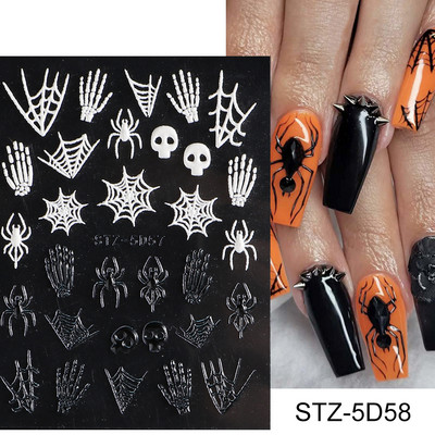 5D Halloween Nail Art Matricák Pókháló Horror Szemek Arc Sütőtök Körömmatricák Domborított minták Csúszkák Fóliák Manikűr TRSTZ-5D
