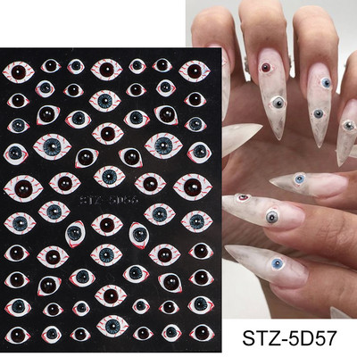 5D Halloween Nail Art Matricák Pókháló Horror Szemek Arc Sütőtök Körömmatricák Domborított minták Csúszkák Fóliák Manikűr TRSTZ-5D