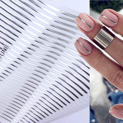 Piros ezüst vonalak 3D köröm matricák holografikus rózsa arany geometria fém csíkos köröm matricák csúszó manikűr körömdíszítések