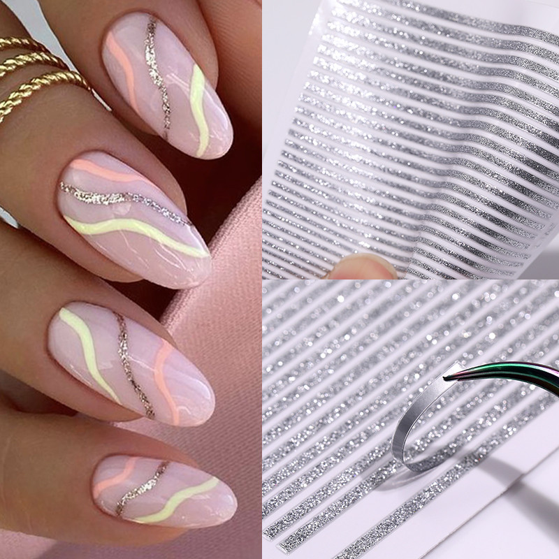 Crvene srebrne linije 3D naljepnice za nokte Holografska ružičasto zlatna geometrija Metalne pruge Naljepnice za nokte Slider Manikura Nail Art Dekoracije