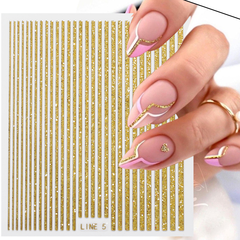 Crvene srebrne linije 3D naljepnice za nokte Holografska ružičasto zlatna geometrija Metalne pruge Naljepnice za nokte Slider Manikura Nail Art Dekoracije