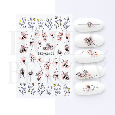 Kiemelkedő vonalú levelek 3D körömmatricák geometria virágok körömdíszítések gél csúszkák tavaszi manikűr LASTZ-CS109