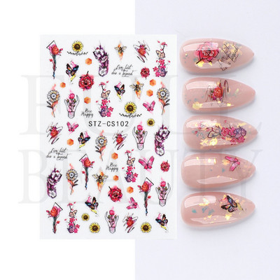 Kiemelkedő vonalú levelek 3D körömmatricák geometria virágok körömdíszítések gél csúszkák tavaszi manikűr LASTZ-CS109