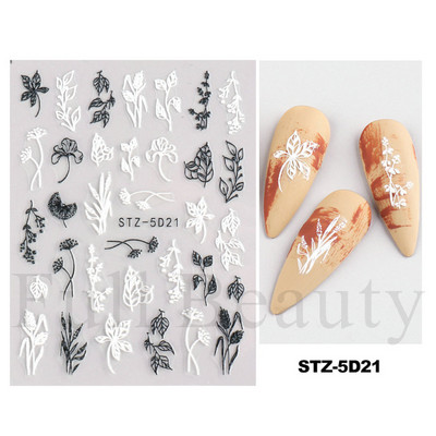 Kiemelkedő vonalú levelek 3D körömmatricák geometria virágok körömdíszítések gél csúszkák tavaszi manikűr LASTZ-CS109