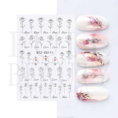 Kiemelkedő vonalú levelek 3D körömmatricák geometria virágok körömdíszítések gél csúszkák tavaszi manikűr LASTZ-CS109