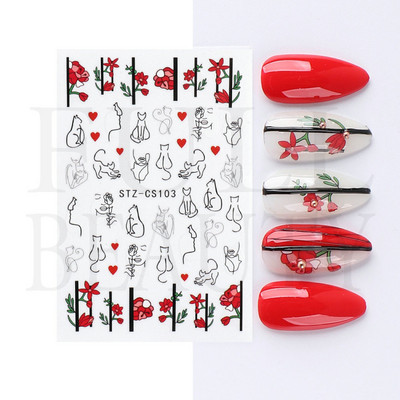 Kiemelkedő vonalú levelek 3D körömmatricák geometria virágok körömdíszítések gél csúszkák tavaszi manikűr LASTZ-CS109