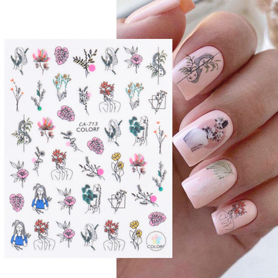 Kiemelkedő vonalú levelek 3D körömmatricák geometria virágok körömdíszítések gél csúszkák tavaszi manikűr LASTZ-CS109