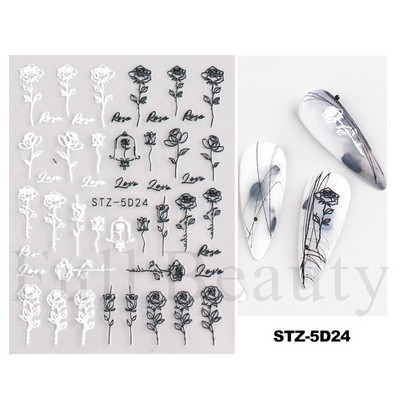 Kiemelkedő vonalú levelek 3D körömmatricák geometria virágok körömdíszítések gél csúszkák tavaszi manikűr LASTZ-CS109
