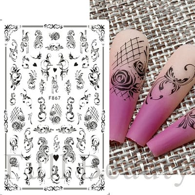 Kiemelkedő vonalú levelek 3D körömmatricák geometria virágok körömdíszítések gél csúszkák tavaszi manikűr LASTZ-CS109