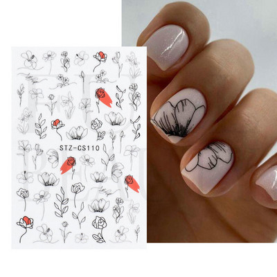 Kiemelkedő vonalú levelek 3D körömmatricák geometria virágok körömdíszítések gél csúszkák tavaszi manikűr LASTZ-CS109