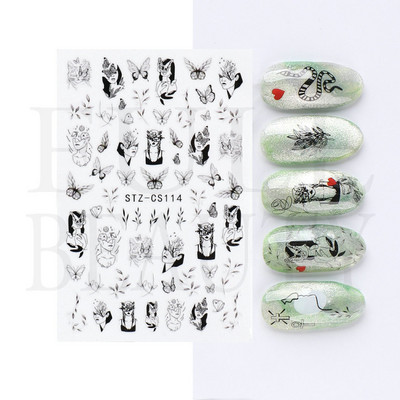Kiemelkedő vonalú levelek 3D körömmatricák geometria virágok körömdíszítések gél csúszkák tavaszi manikűr LASTZ-CS109