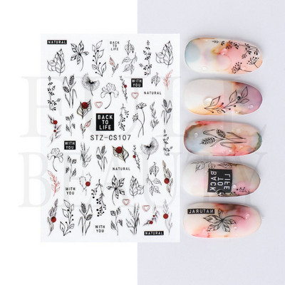 Kiemelkedő vonalú levelek 3D körömmatricák geometria virágok körömdíszítések gél csúszkák tavaszi manikűr LASTZ-CS109
