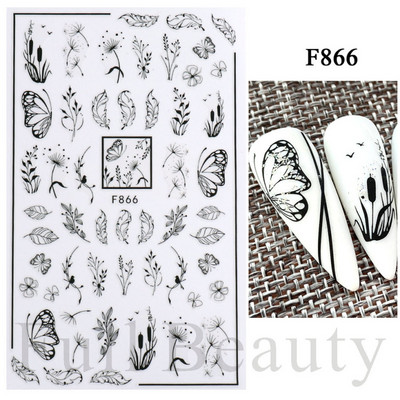 Kiemelkedő vonalú levelek 3D körömmatricák geometria virágok körömdíszítések gél csúszkák tavaszi manikűr LASTZ-CS109