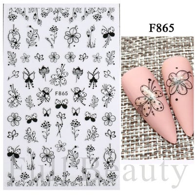 Kiemelkedő vonalú levelek 3D körömmatricák geometria virágok körömdíszítések gél csúszkák tavaszi manikűr LASTZ-CS109