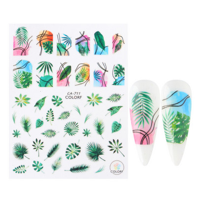 Kiemelkedő vonalú levelek 3D körömmatricák geometria virágok körömdíszítések gél csúszkák tavaszi manikűr LASTZ-CS109