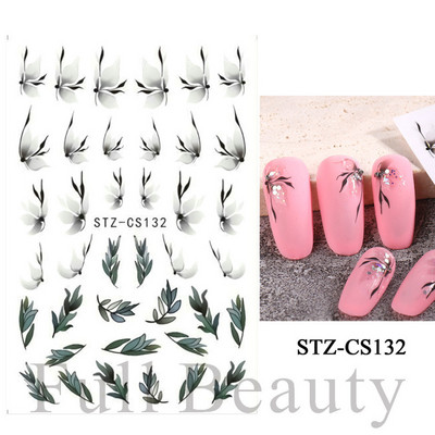 Kiemelkedő vonalú levelek 3D körömmatricák geometria virágok körömdíszítések gél csúszkák tavaszi manikűr LASTZ-CS109