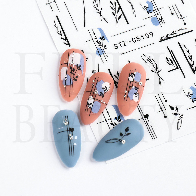 Kiemelkedő vonalú levelek 3D körömmatricák geometria virágok körömdíszítések gél csúszkák tavaszi manikűr LASTZ-CS109