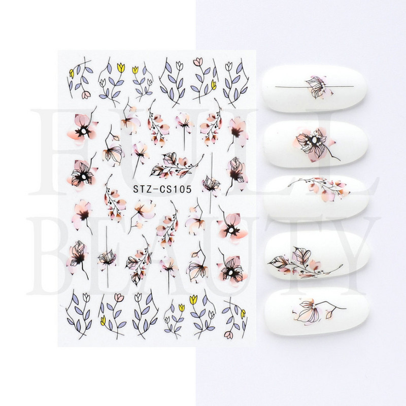 Kiemelkedő vonalú levelek 3D körömmatricák geometria virágok körömdíszítések gél csúszkák tavaszi manikűr LASTZ-CS109