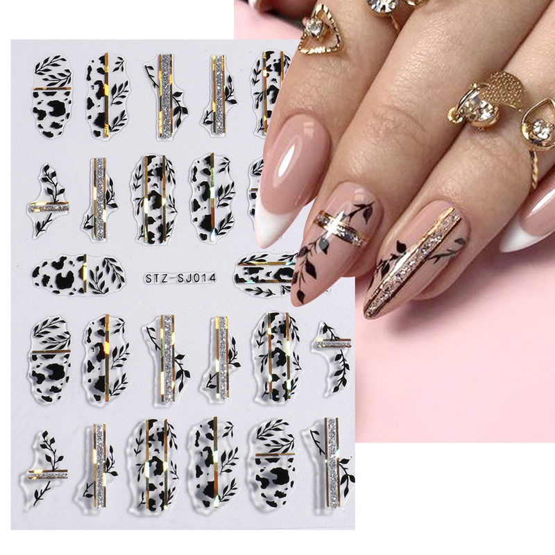 Kiemelkedő vonalú levelek 3D körömmatricák geometria virágok körömdíszítések gél csúszkák tavaszi manikűr LASTZ-CS109