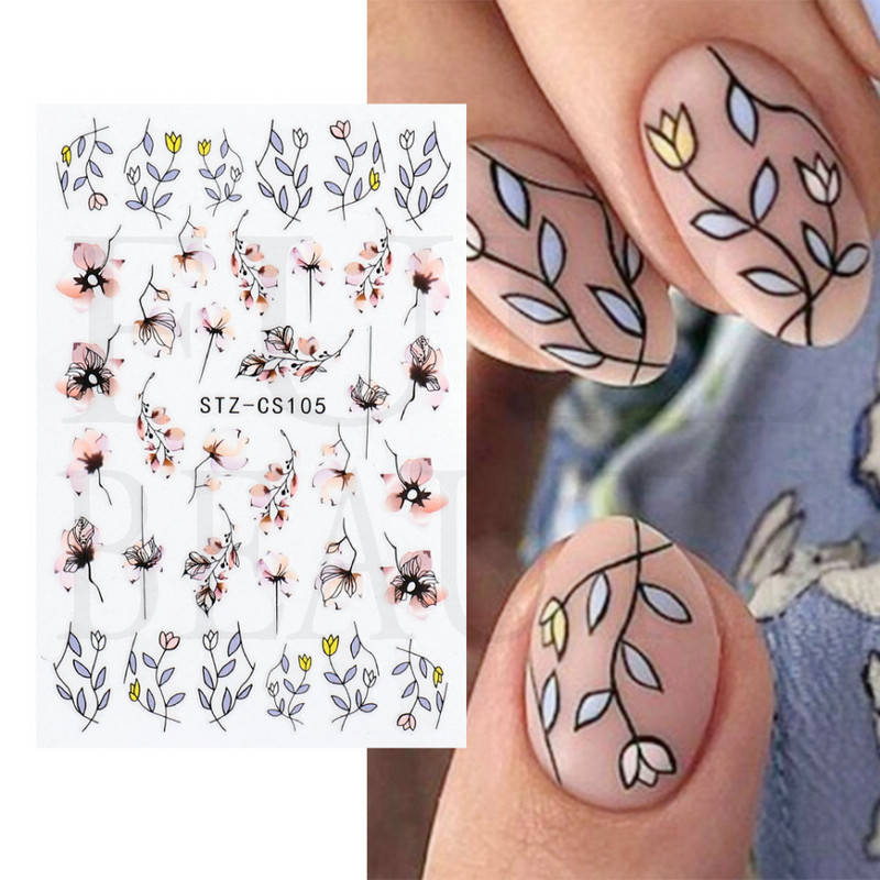 Kiemelkedő vonalú levelek 3D körömmatricák geometria virágok körömdíszítések gél csúszkák tavaszi manikűr LASTZ-CS109