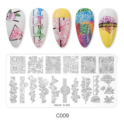 ROSALIND körömbélyegző lemezek körömlakk bélyegzéséhez Wacky Pattern Nail Art lemez stencilvonalas körömtervező bélyegzőeszközök