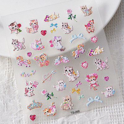 TS-068 Sweet Cats 5D körömmatricák Dombornyomott művészeti dekorációs tippek Kiegészítők