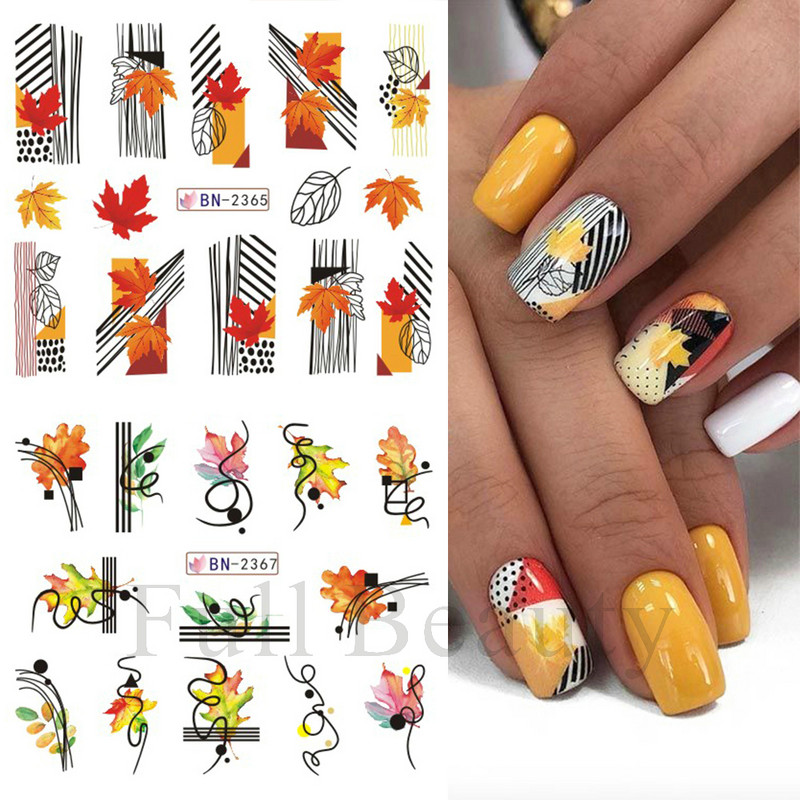 Juharlevél körömmatricák Arany őszi csúszkák körmökhöz Rókabagoly sündisznó állatok vízimatricák készlet transzfer tetoválások GLBN2365-2376