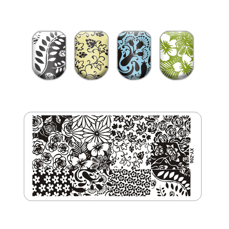 Alphabet logó bélyegző lemezek Csipke Virág Állatkép Bélyegek Sablonok Macskalevél Manikűr Nyomtatás Stencil Eszközök Vonal Koponya
