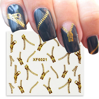 3D zlatni patentni zatvarač Naljepnice za nokte Lanac Sliver Bijeli dizajn Ljepljive naljepnice DIY manikura Nails Art Decoration Modni klizači BEXF6021