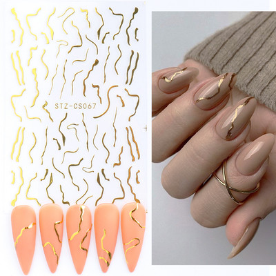 3D arany cipzáras körömmatrica lánc szálka fehér design öntapadó matricák barkácsolás manikűr köröm művészet dekoráció divat csúszkák BEXF6021