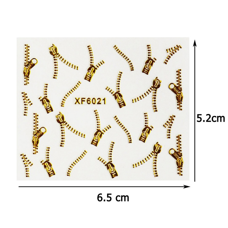 3D златен цип за стикери за нокти Верига Сребрист бял дизайн Залепващи стикери Направи си сам маникюр Ноктопластика Декорация Модни плъзгачи BEXF6021