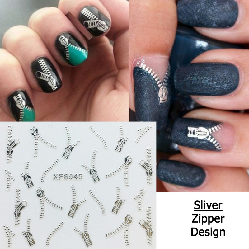 3D златен цип за стикери за нокти Верига Сребрист бял дизайн Залепващи стикери Направи си сам маникюр Ноктопластика Декорация Модни плъзгачи BEXF6021