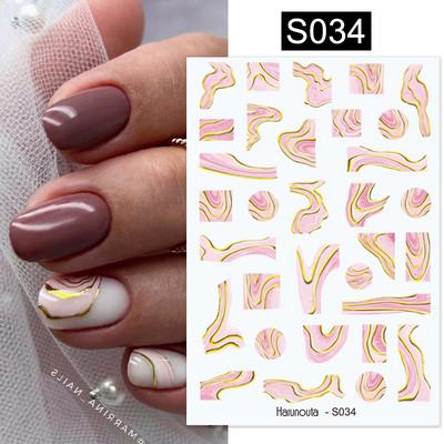 Arany fólia 3D köröm matrica szabálytalan geometriai márvány stílusú köröm matricák egyszerű virágos levelek csúszó körömdíszítés manikűr dekoráció