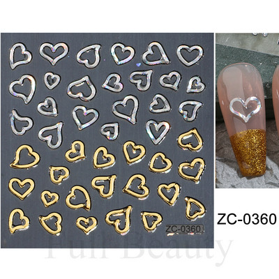 5D holograafilised kullast hõbedased küünekleebised kleebised liblikasüdame geomeetrilise triibuga küünekunsti kaunistused liugurid maniküür CHZC