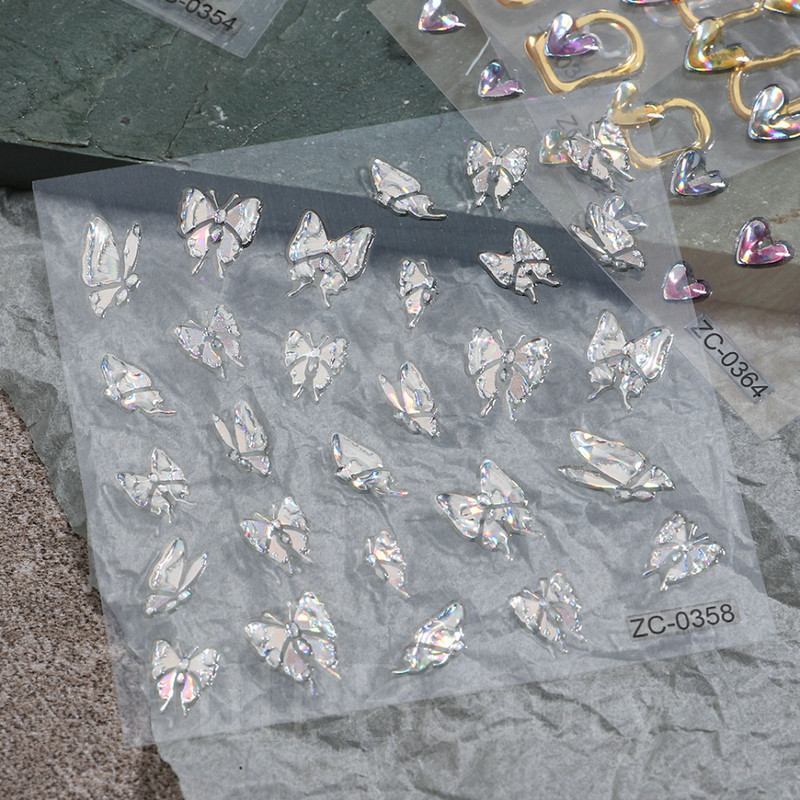 5D holografikus arany ezüst köröm matricák matricák pillangó szív geometrikus csíkos vonal körömdíszítések csúszkák manikűr CHZC