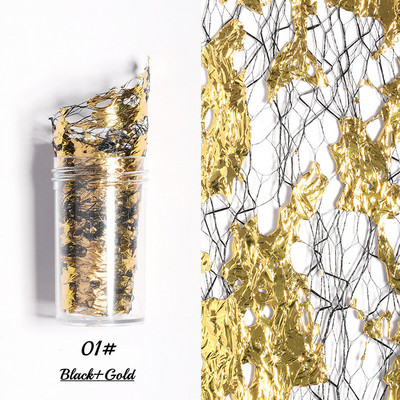 1 db 3D hálós körömmatrica arany, ezüst, háló, drót, selyemfólia körömfólia matrica, arany és ezüst fólia körömdíszítés barkácsolás