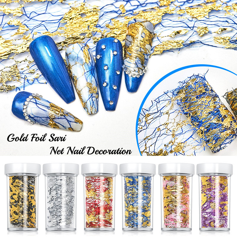 1 db 3D hálós körömmatrica arany, ezüst, háló, drót, selyemfólia körömfólia matrica, arany és ezüst fólia körömdíszítés barkácsolás