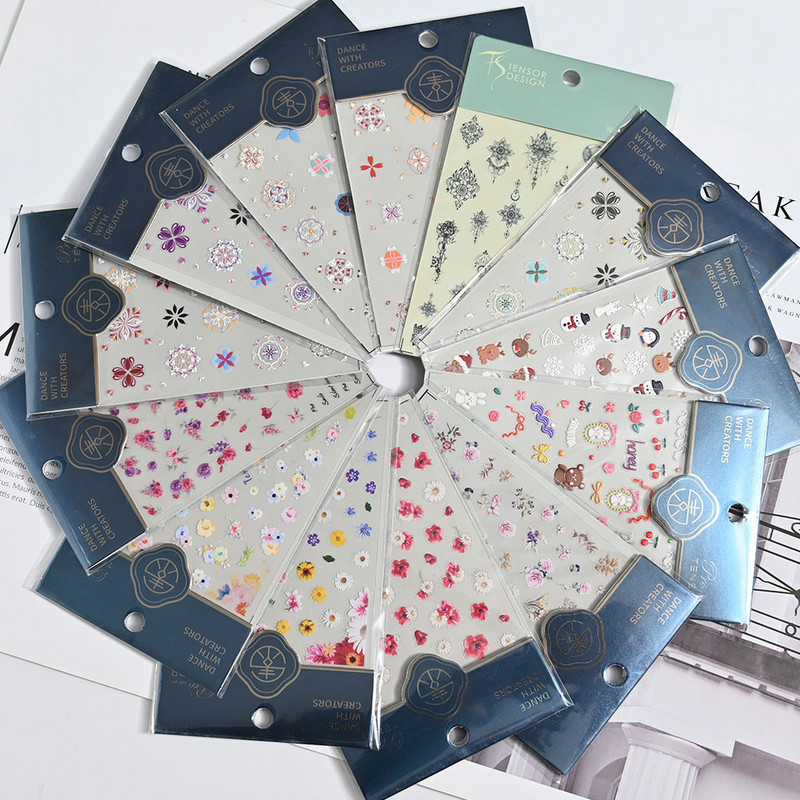 5D Bohemia körömmatrica, matt virágos körömmatricák, áttetsző, ultravékony dombornyomott ragasztós körömcsúcsok, kiegészítők díszítés