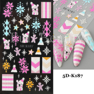 5D Božićne naljepnice za nokte Snjegović Zimski dekor Rukavice Kape Medvjedi Pingvini Klizači Reljefni pleteni pulover Naljepnice Manikura GL5D-K