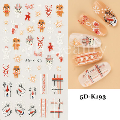 5D Božićne naljepnice za nokte Snjegović Zimski dekor Rukavice Kape Medvjedi Pingvini Klizači Reljefni pleteni pulover Naljepnice Manikura GL5D-K