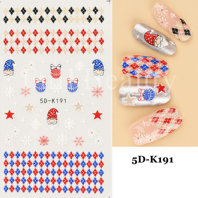 5D Božićne naljepnice za nokte Snjegović Zimski dekor Rukavice Kape Medvjedi Pingvini Klizači Reljefni pleteni pulover Naljepnice Manikura GL5D-K