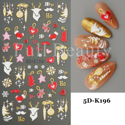 5D Božićne naljepnice za nokte Snjegović Zimski dekor Rukavice Kape Medvjedi Pingvini Klizači Reljefni pleteni pulover Naljepnice Manikura GL5D-K