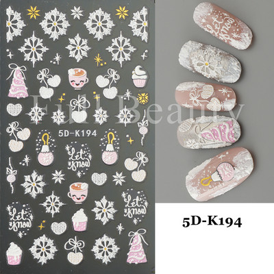 5D Božićne naljepnice za nokte Snjegović Zimski dekor Rukavice Kape Medvjedi Pingvini Klizači Reljefni pleteni pulover Naljepnice Manikura GL5D-K